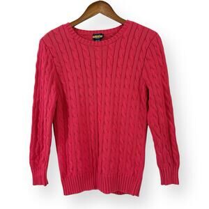 Vintage Ralph Lauren Rugby Sweater Womens L Crew Neck Cable Knit Dark Pink Red